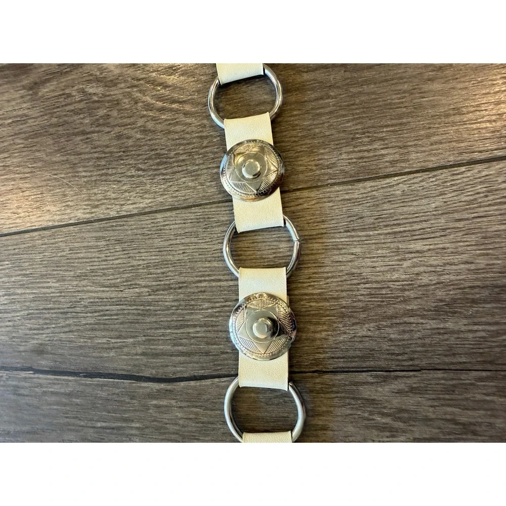 White Faux Leather Western Concho Chain Belt Silver O-Ring Adjustable 39